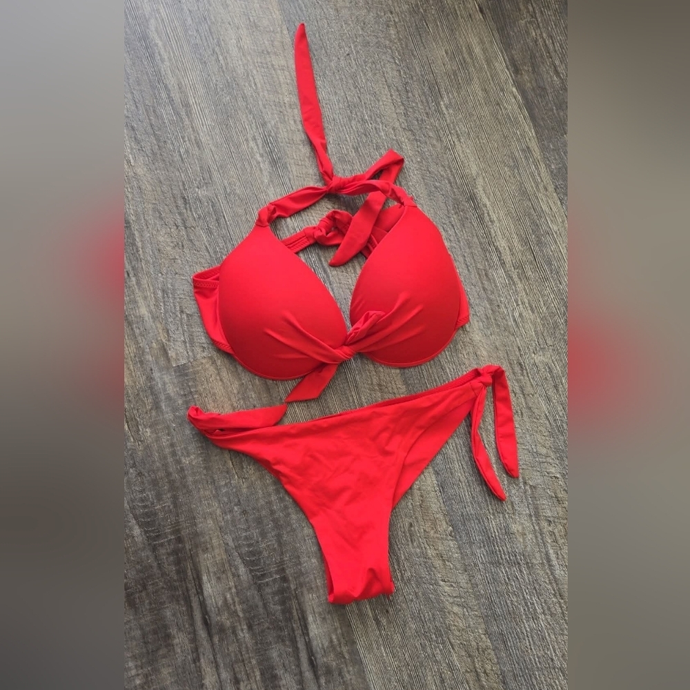Amazon Red Bikini Halter Set with Adjustable Ties